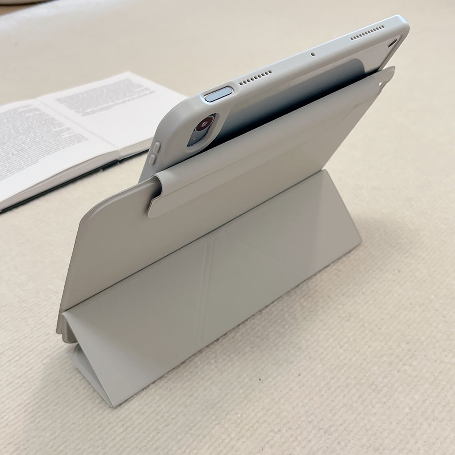 Allytechgroup iPad Mini 7th 6th Generation Case with Pencil Holder, Slim Magnetic Stand Cover, Auto Sleep/Wake, Trifold Protective Shell Case for Apple iPad mini 6/ Mini 7 8.3", Gray
