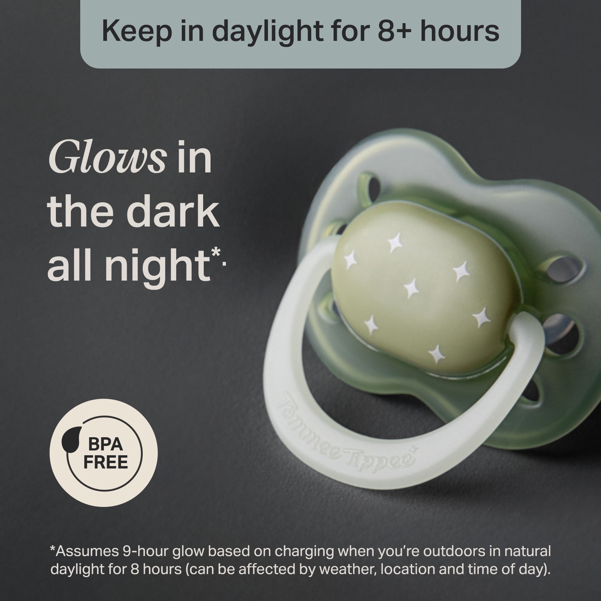 Tommee Tippee NightGlow Pacifier, 18-36 Months, 2 Pack, Glow in the dark, Reusable sterilizer case, 100% BPA Free, Forest Floor and Midnight Sky