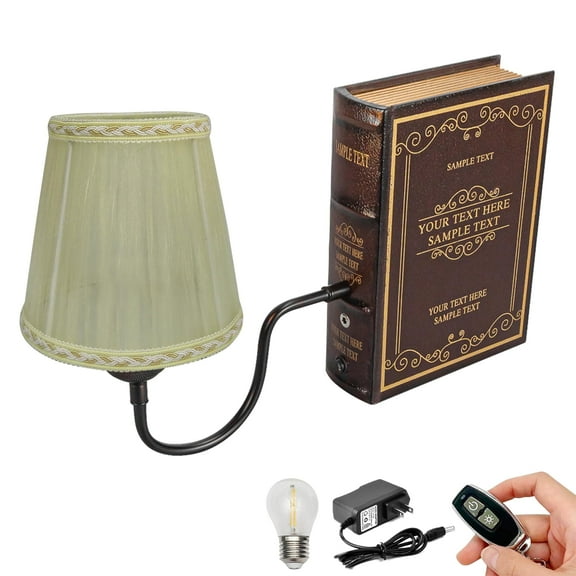 Kiven Cordless Bookshelf Lamp, 1-Light Rechargeable Bookcase Lighting with Yellow Fabric Lampshade, Farmhouse Decorative Bookend, Cordless Table Lamp for Bedside Bookshelf Home Decor