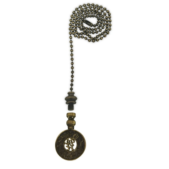 Royal Designs Fan Pull Chain with Good Fortune Oriental Motif Finial – Antique Brass
