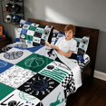 thumbnail image 4 of Manfei Boys Sport King Sheets, Basketball Patchwork Bedding, Navy Green 4 Pieces(1 Flat Sheet, 1 Fitted Sheet and 2 Pillowcases), 4 of 6