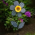 thumbnail image 3 of In the Breeze 2648 — 16-Inch Gingham Sunflower Spinner with Leaves, Checker Flower Spinner, 3 of 4