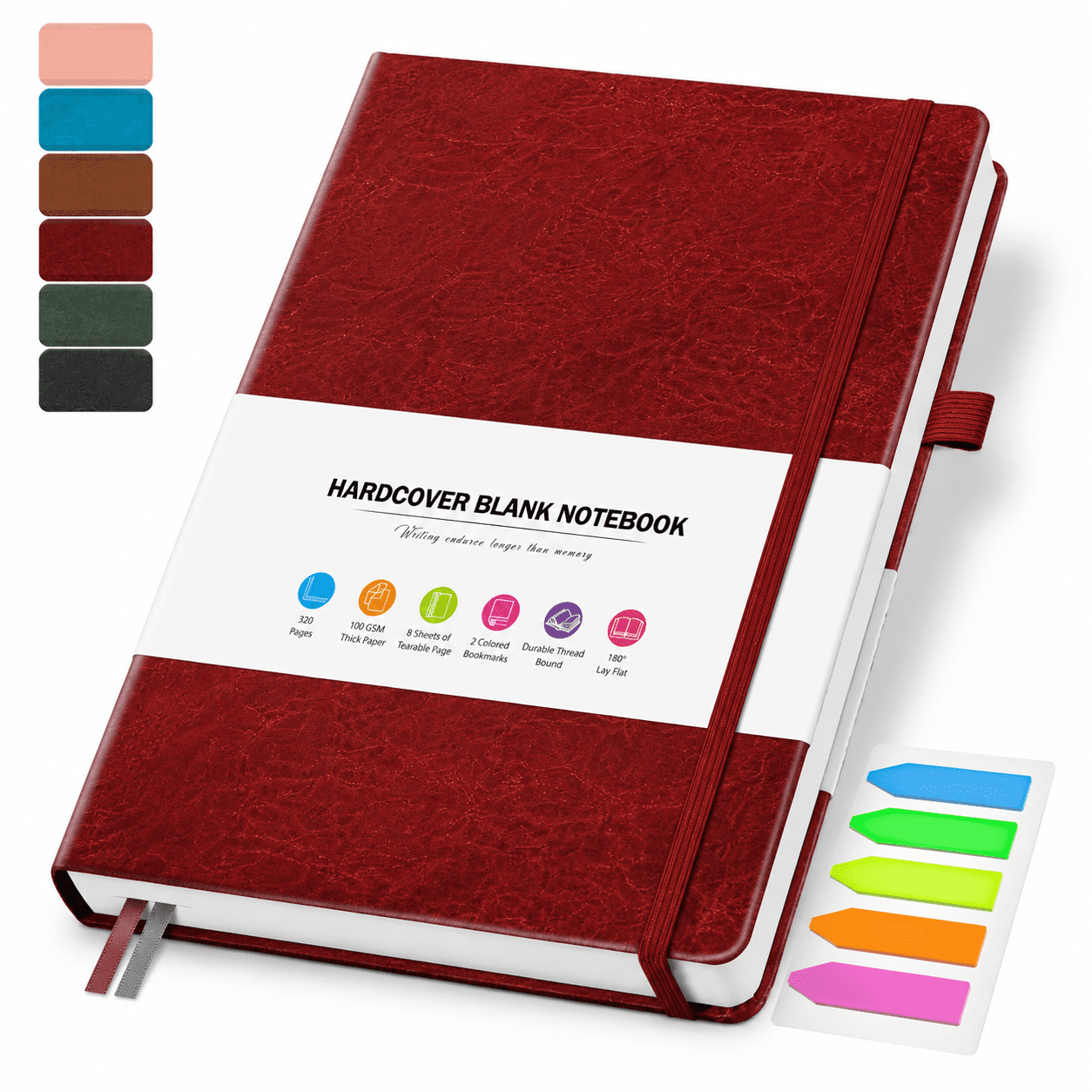 Burgundy A5 Blank Hardcover Leather Journal with 320 Pages for Writing and Sketching
