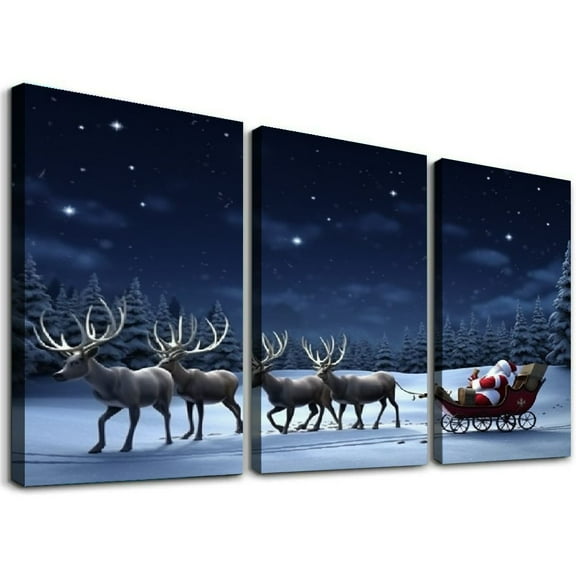 JRXY - Christmas Decorations Santa Wall Art Paintings Winter Picture Wall Decor Gift Poster Canvas Print,Framed for Living Room Home Decor- 12''x16''X3 Panels 12x16x3pcs