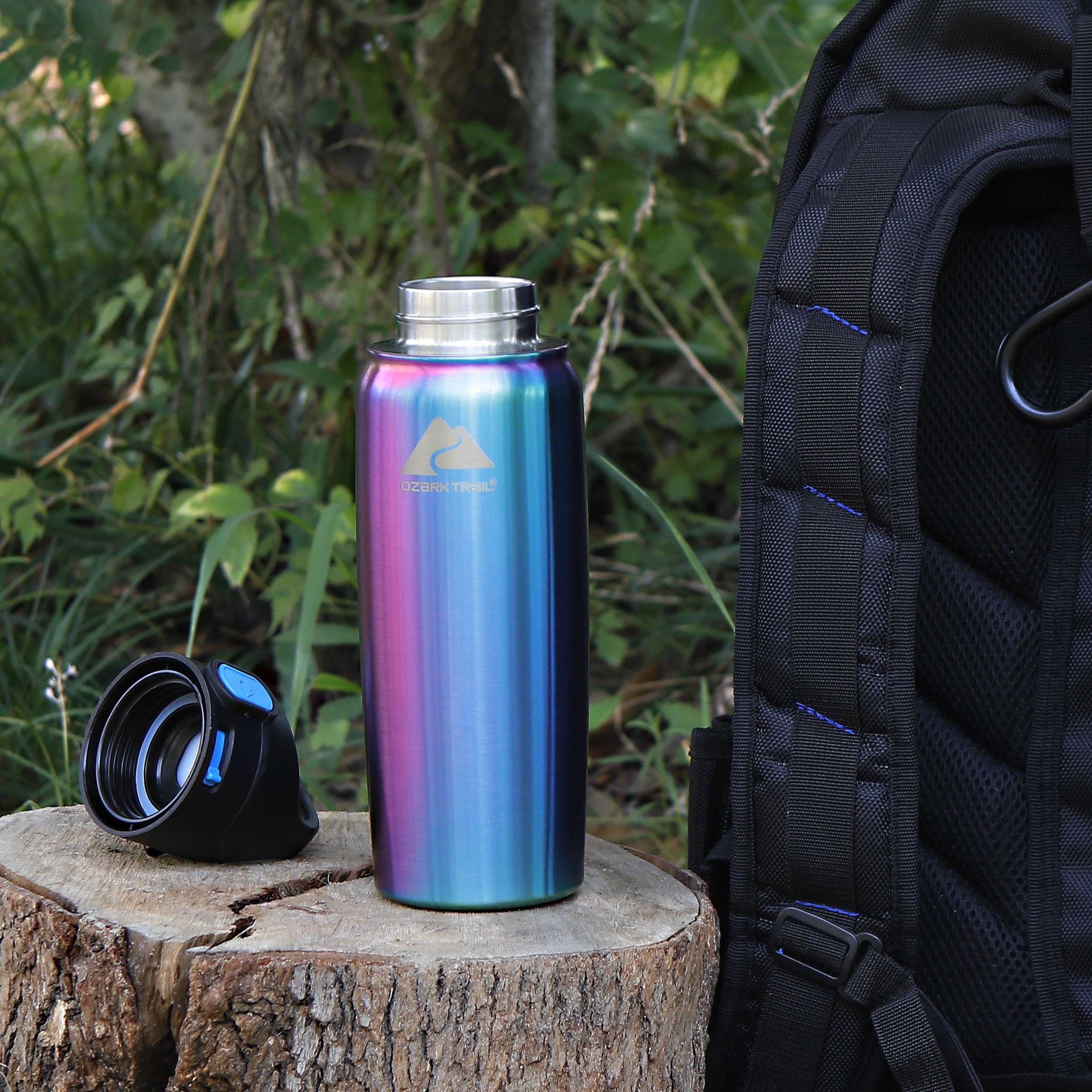 Ozark Trail 2 Pack Stainless Steel 32 oz Tumbler and 24 oz Travel Bottle Combo, Iridescent Blue