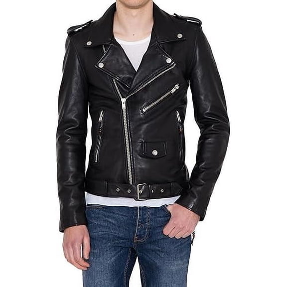 New Genuine Black Lambskin Leather Designer Jacket Motorcycle Biker A603
