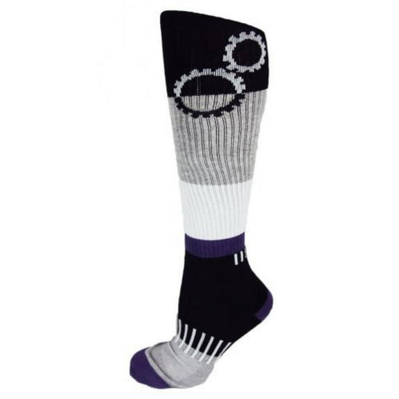 MOXY Socks Black and Purple ShiftGear Striped Knee-High Fitness Socks