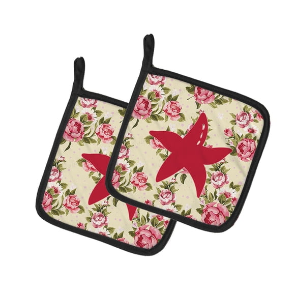 Starfish Shabby Chic Yellow Roses Pair of Pot Holders