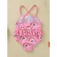 thumbnail image 4 of ITFABS Baby Girls One-Piece Swimsuit, Rainbow Print Bow Front Sleeveless Ruffle Beach Bathing Suit, 4 of 9