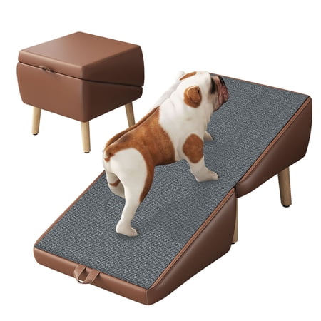 CQSXDA Modern Foldable 2-in-1 Wooden Dog Stairs for Small Dogs and Cats Non-Slip Pet Ramp for Couch and Bed, Brown