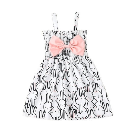 

MPWEGNP Dresses Beach Dress Rabbit Printed Toddler Cartoon Princess Easter 6M-4Y Suspender Sleeveless Girls Bowknot Baby Girls Dresses 5t Girls Dress up Shoes Girls Dress 16