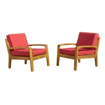 Gloriette Outdoor Acacia Wood Club Chairs with Cushions (Set of 2), Teak and Red