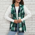 thumbnail image 6 of Fall Spring Women Vest Coat Plaid Printing Turn-down Collar Sleeveless Button Down Warm Mid Length Retro Waistcoat Daily Wear Jacket, 6 of 8