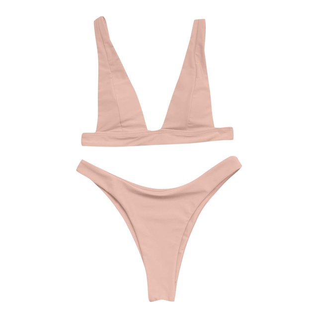 Aayomet Ensembles de Bikini Taille Haute pour Femmes Bikini Multicolore Uni (Beige, m)