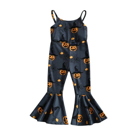 

One opening Halloween Toddler Girl Jumpsuit Sleeveless Spaghetti Straps High Waist One Piece Flared Hem Bodysuit