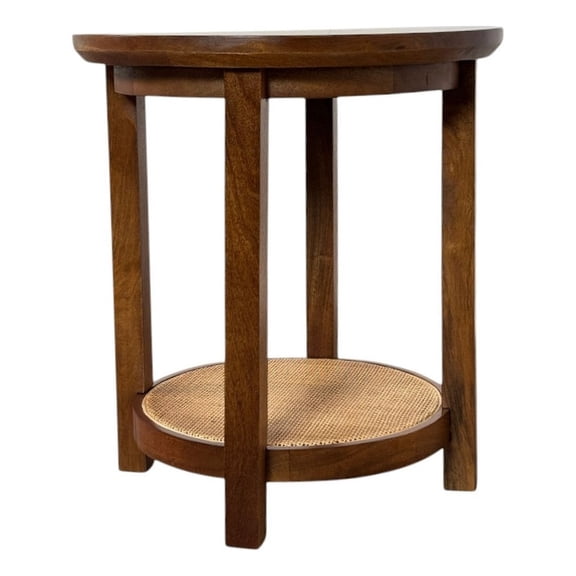Carolina Haven 20" Round Accent Table with Cane Shelf in Blonde Acacia