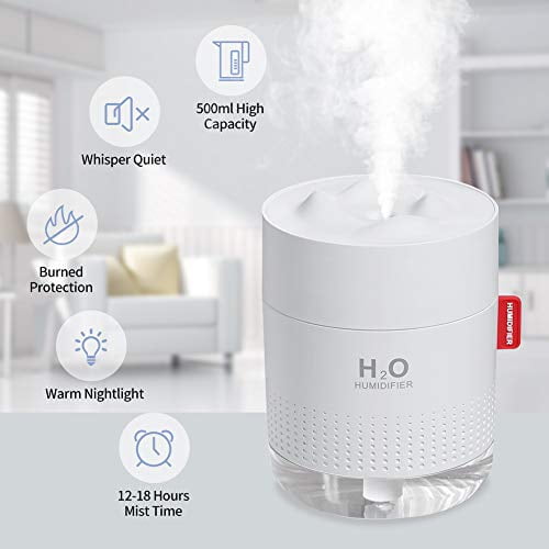 500ml Desk Humidifiers Dark Blue Office Whisper-Quiet Operation Two Spray Modes Auto Shut-Off for Bedroom Night Light Function SmartDevil Small Humidifiers Babies Room Home