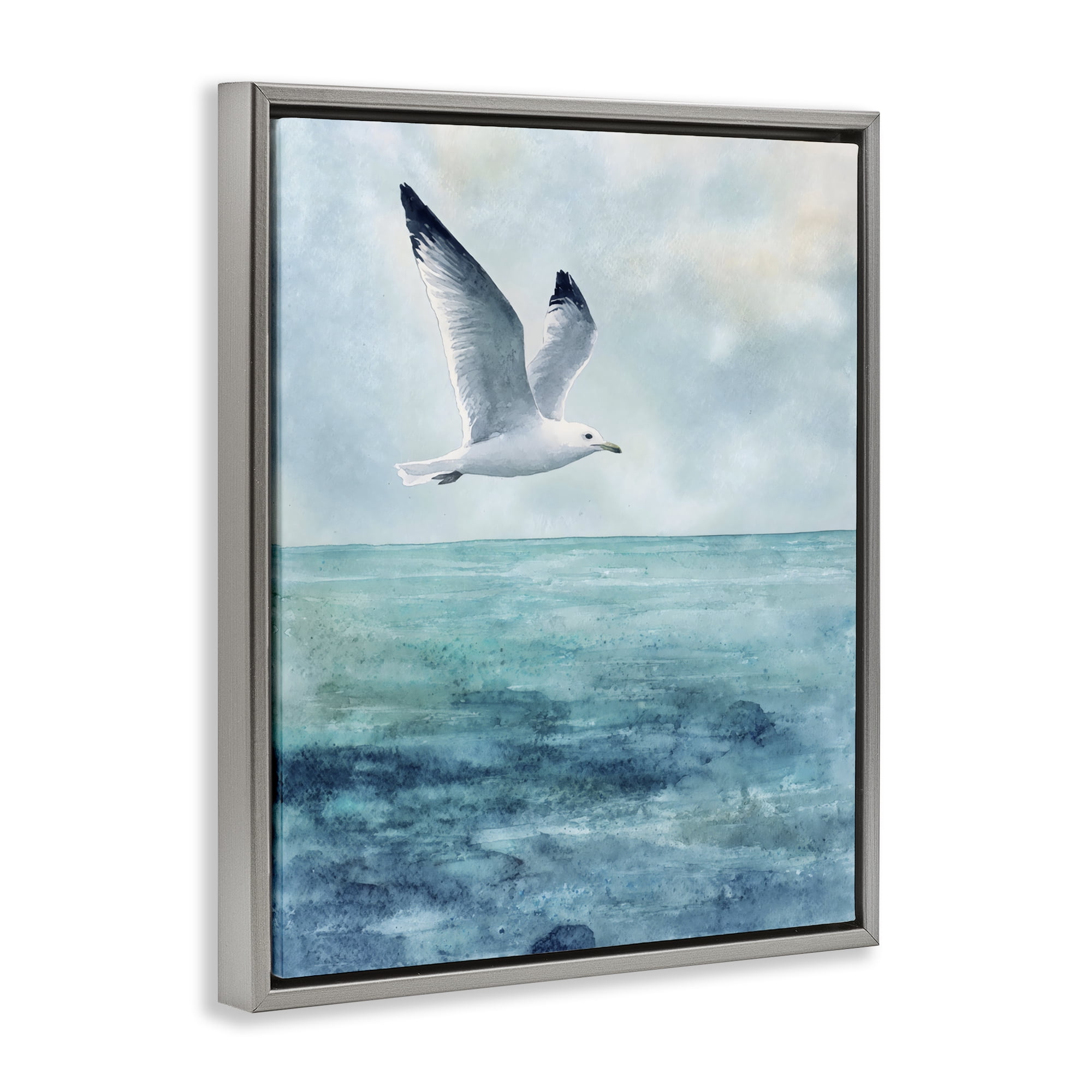 Stupell Industries Seagull With Black Tips Gray Framed Floater Canvas Wall Art, design by Franklyn Gregory