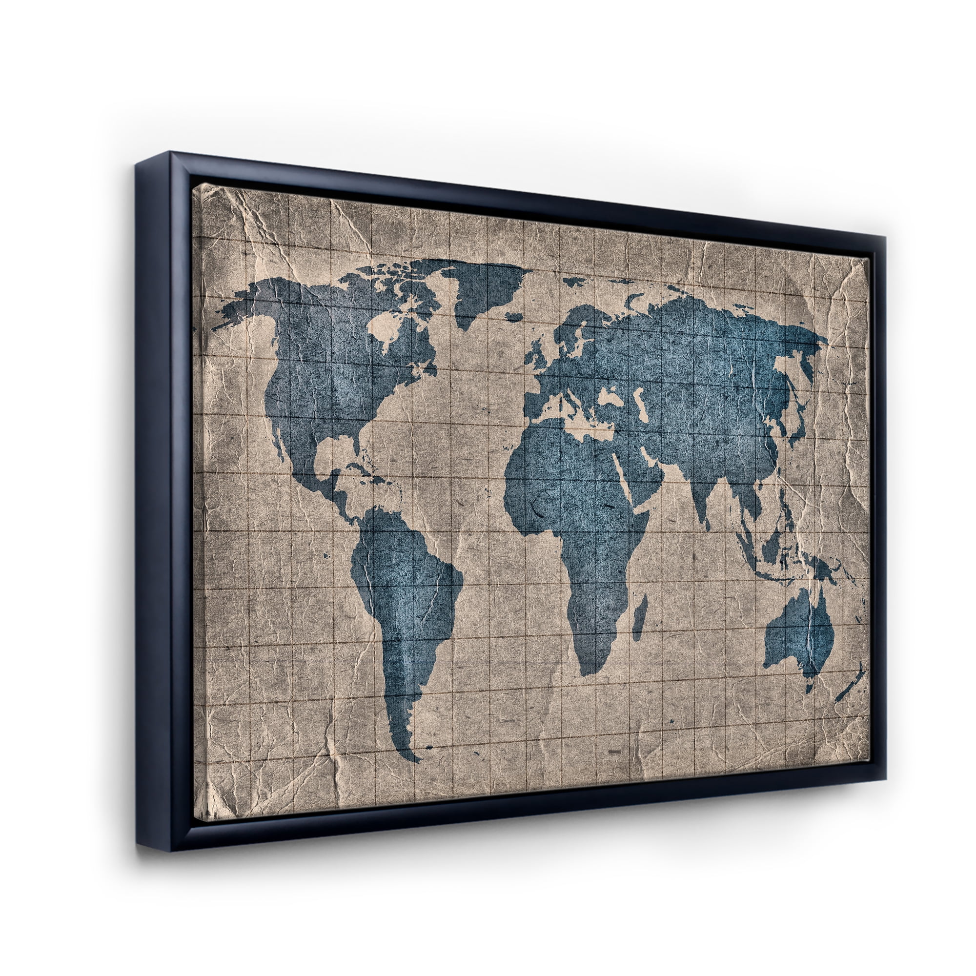 Designart 'Ancient World Map I' Rustic Framed Canvas Wall Art Print