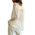thumbnail image 3 of Gureui Women's Blouse, Casual Solid Color Lapel Collar Long Sleeve Button-Down See-Through Loose Fit Party Club Shirt, 3 of 6