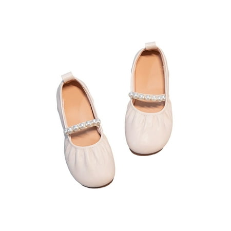 

Oucaili Girl Slip Resistant Flat Casual Shoe Performance Soft Dress Shoes Cute Beige 6.5C