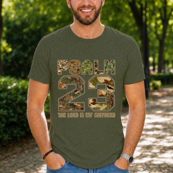 Jollimate Psalm 23 The Lord Is My Shepherd Shirt, Christian Men Camo Graphic Tee, Cool Retro Scripture Men's T-Shirt