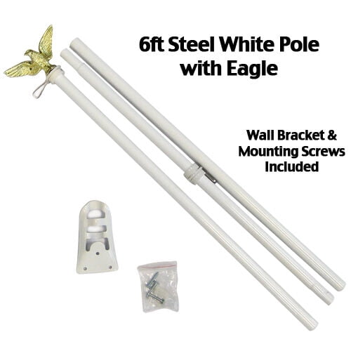6 Flag Pole Kit Tangle Free Wall Mount Eagle with 3 x 5 Ft USA Flag 