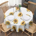 thumbnail image 3 of White Green Leaf Sunflower Pattern Round Tablecloth 60"x60",Wrinkle Wipeable Table Cloth for Kitchen Dining Room Picnic Patio Party, 3 of 6
