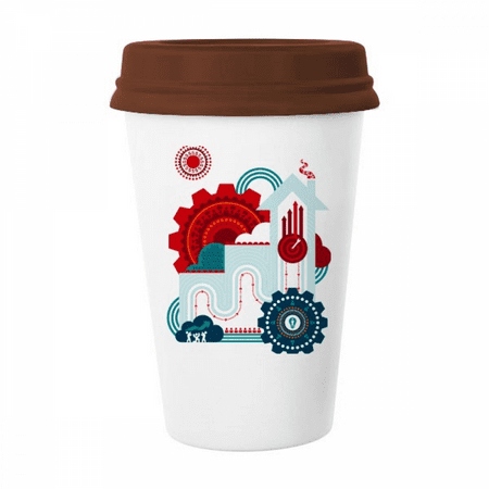 

Contrast-Colour Gear Clock House Illustration Mug Coffee Drinking Glass Pottery Cerac Cup Lid