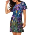 thumbnail image 2 of Fotbe Cosmic Purple Irises Bata de Dormir para Mujer con Estampado, Camisón de Algodón de Manga Corta, Ropa de Dormir Casual, 2 of 6