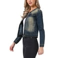 thumbnail image 5 of INSPIRE CHIC Women's Button Down Collarless Long Sleeve Cropped Denim Jacket XL Vintage Blue, 5 of 7