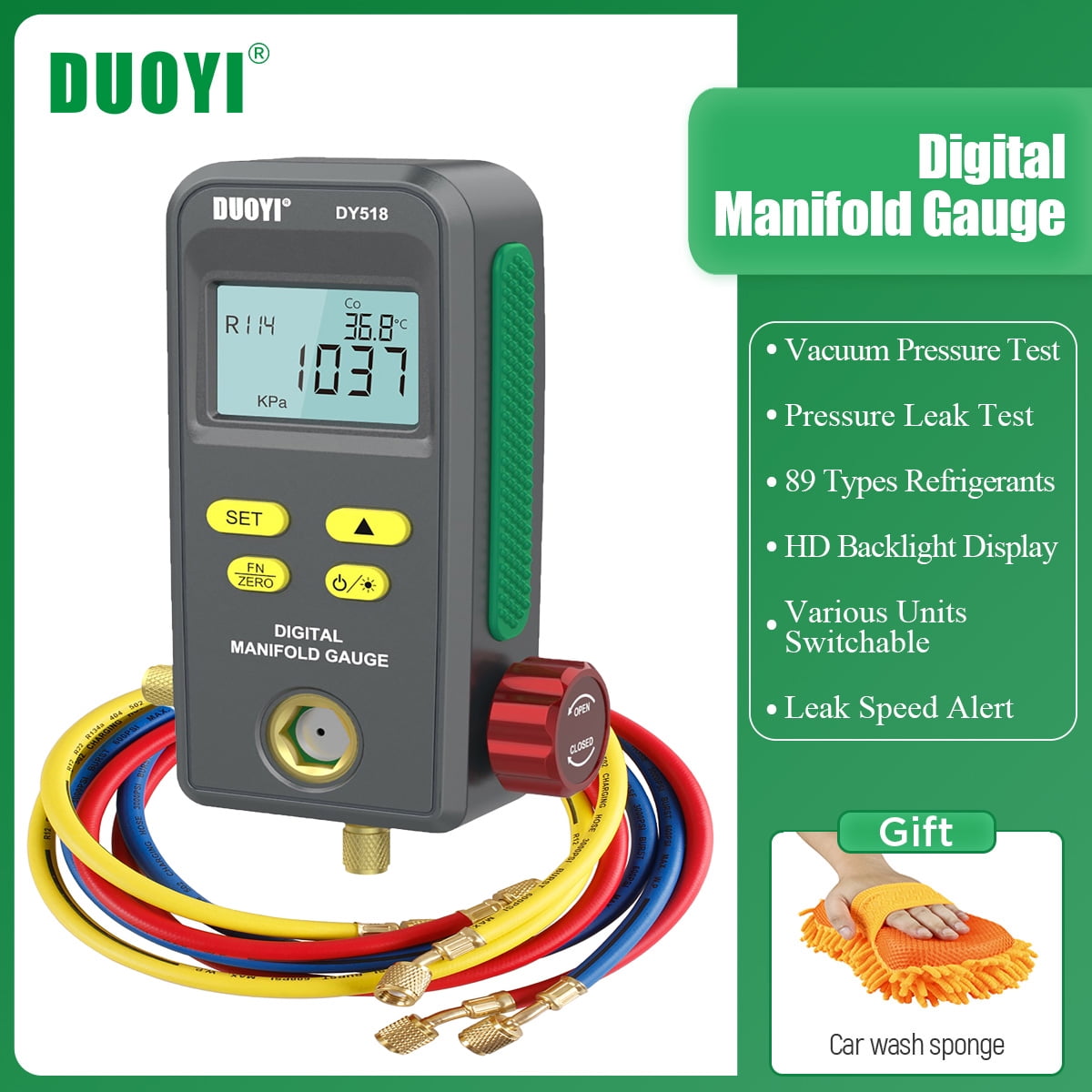Digital Manifold Gauge Set, Freon Refrigeration Pressure Gauge, HVAC