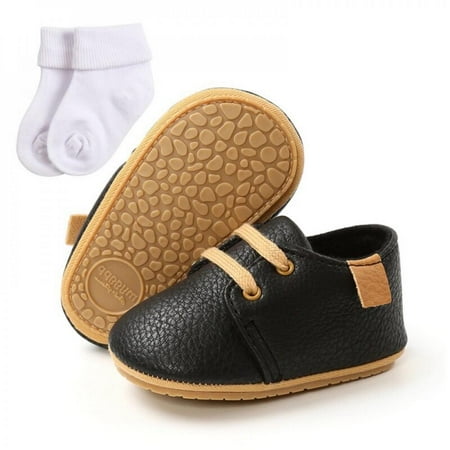 

Hazel Tech Baby Boy Leopard Lace-Up Shoes Soft-soled Toddler Shoes + Socks Two Piece 0-18M