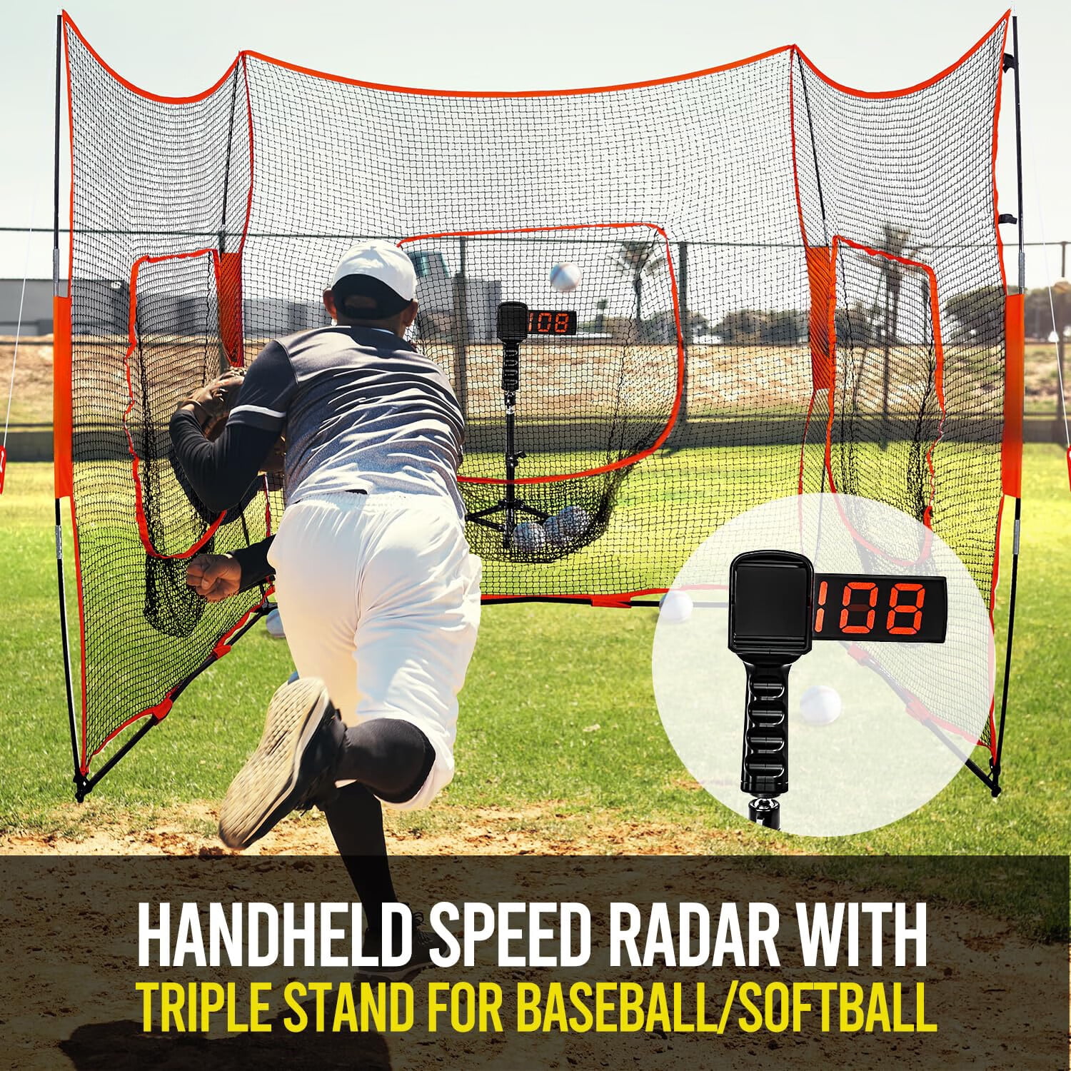 CureCalor Baseball Radar Gun, LED+LCD Large Display, Speed Sensors with Adjustable Tripod
