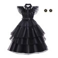 thumbnail image 1 of Vestido negro fruncido para baile de graduación para adolescentes y niñas, traje de Cosplay para niños grandes, disfraz familiar de Halloween Addams, Túnica gótica, 1 of 4