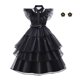 thumbnail image 1 of Vestido negro fruncido para baile de graduación para adolescentes y niñas, traje de Cosplay para niños grandes, disfraz familiar de Halloween Addams, Túnica gótica, 1 of 4