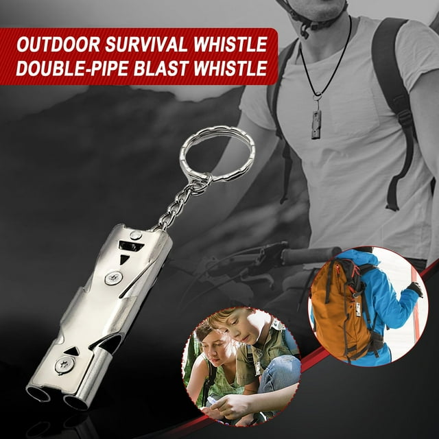 Agiferg Sifflet de Survie Extérieur en Acier Inoxydable Double Tube Haute Fréquence