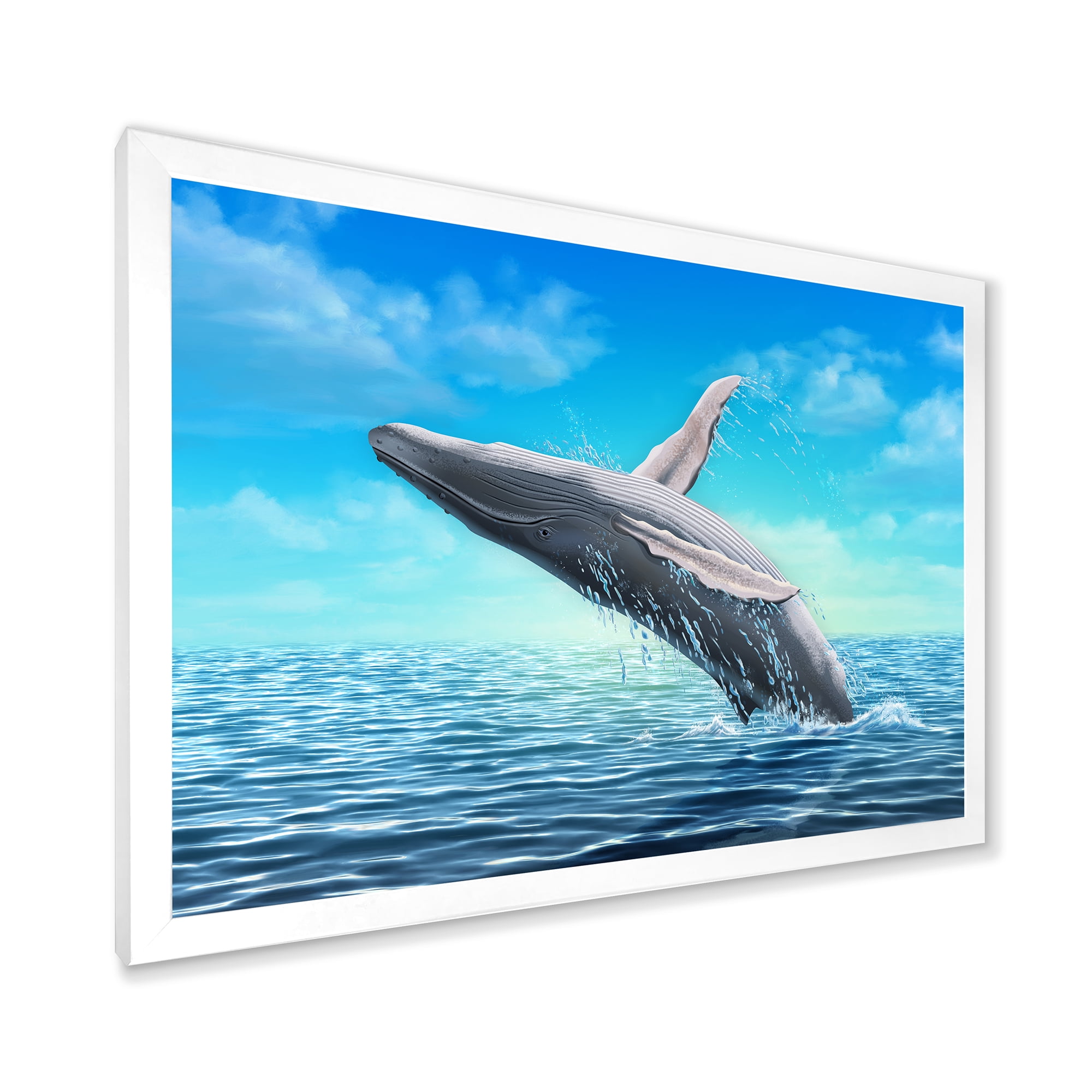 Designart 'Humpback Whale Jumping Out of Sea' Farmhouse Framed Art Print
