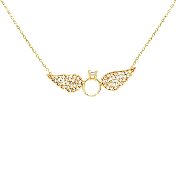 10k Yellow Gold Womens Cubic Zirconia Flying Ring Fashion Charm Necklace 18 Inch 9.3x30.6mm Wide Pendant Necklace for Wo