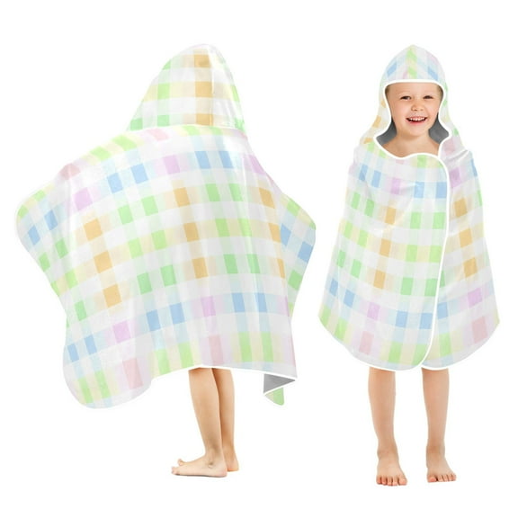 joogoo Pastel Checkered Kids Hooded Beach Towel Baby Bath Towel 23.5"x50"