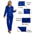 thumbnail image 4 of DAKIMOE Sleepwear Womens Silky Satin Pajamas Set Long Sleeve Nightwear Loungewear, Blue, S, 4 of 8
