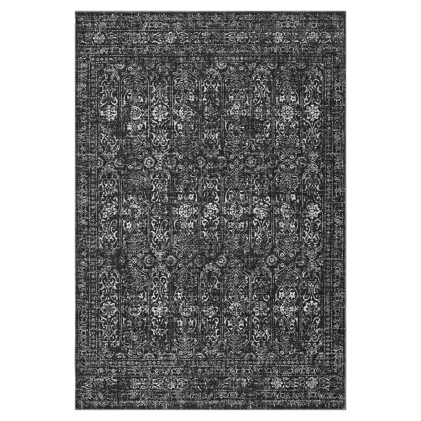 GlowSol 10'x13' Large Area Rugs for Living Room Bedroom Vintage Floral Rug Soft Low Pile Non-Slip Carpet, Black