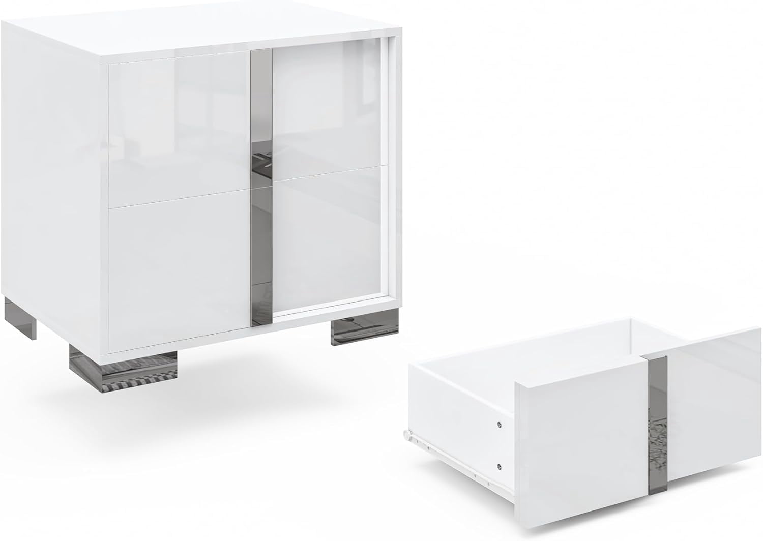 VanAcc Nightstand Set of 2 with Drawers & High Gloss UV Finish,Storage End Tables for Bedroom,White
