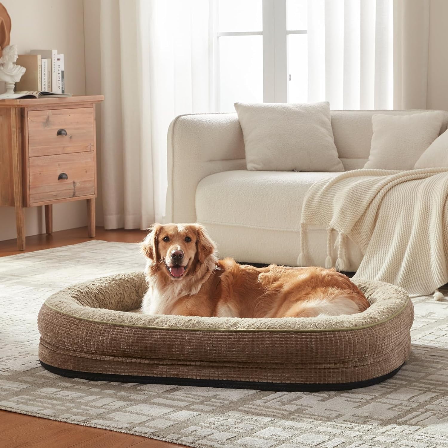 Orthopedic Dog Beds Large Sized Dog, XL Egg-Crate Memory Foam Pet Couch Bed with Bolster Sides, Waterproof Lining, Removable Washable Cover & Non-Slip Bottom, Brown