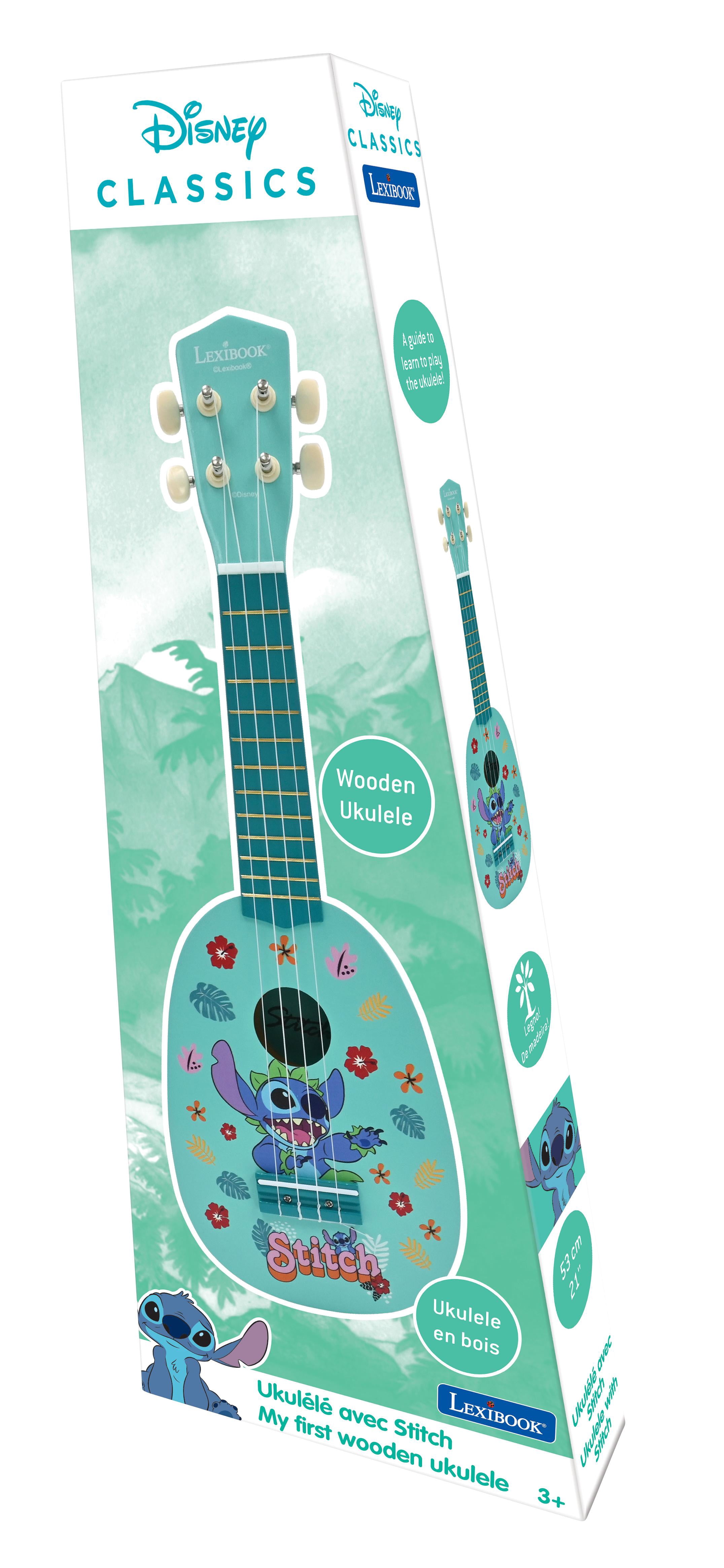 Lexibook Disney Stitch My First Wooden Ukulele, 4 Nylon Strings, 53cm, Blue