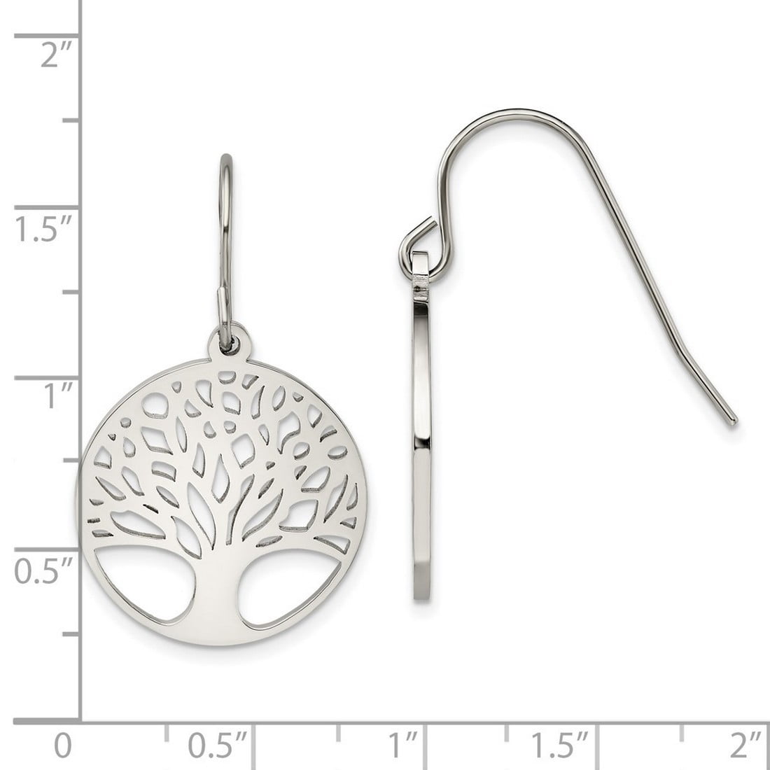 Stainless Steel Polished Tree Of Life Cut-out Shepherd Hook Earrings 32.98x19.84mm Wide Stud Earring for Women