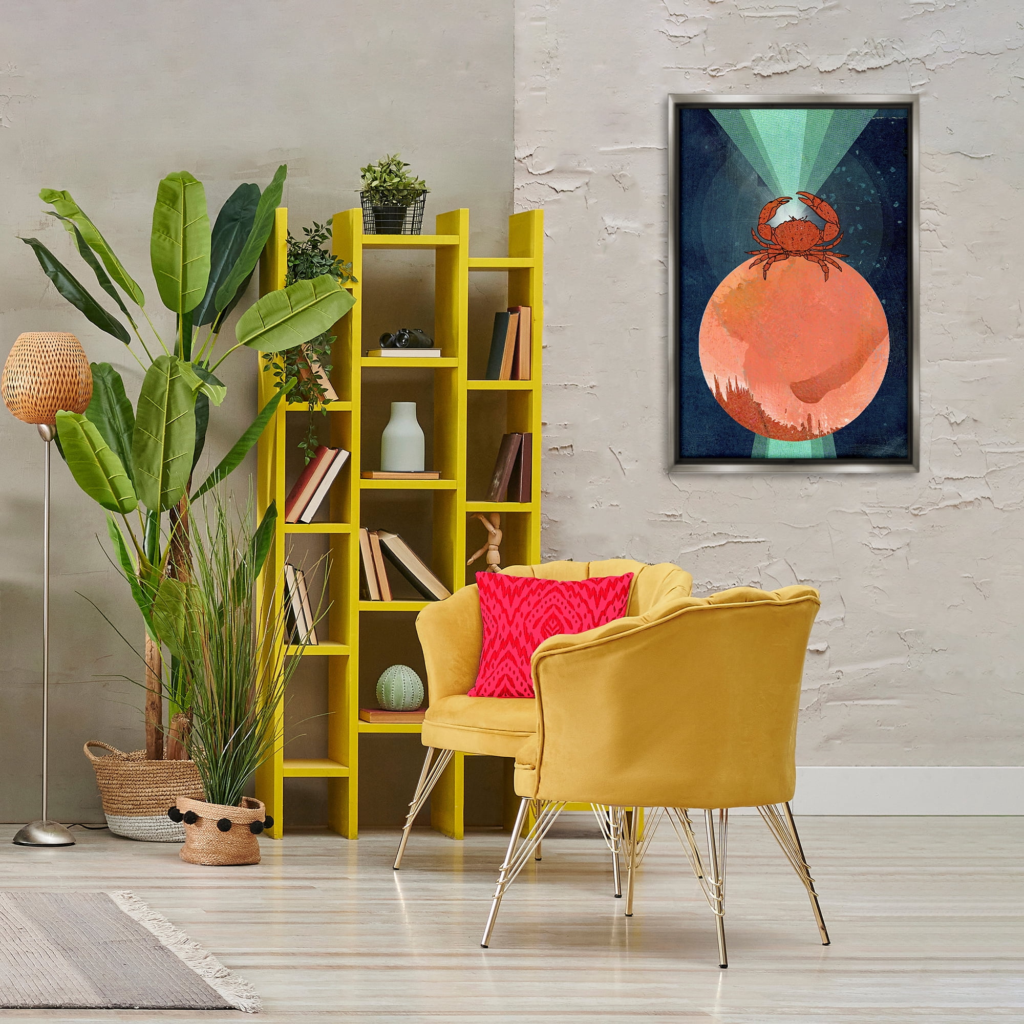 Stupell Industries Surreal Crab on Sphere Animals & Insects Painting Gray Floater Framed Canvas Art Print Wall Art, 21 x 31