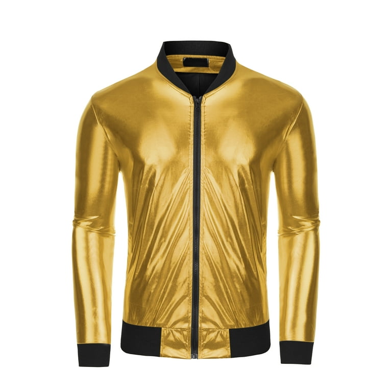 Lars Amadeus Men's Metallic Jacket Zip Up Disco Party Shiny Lars Amadeus Men's Metallic Jacket Zip Up Disco Party Shiny