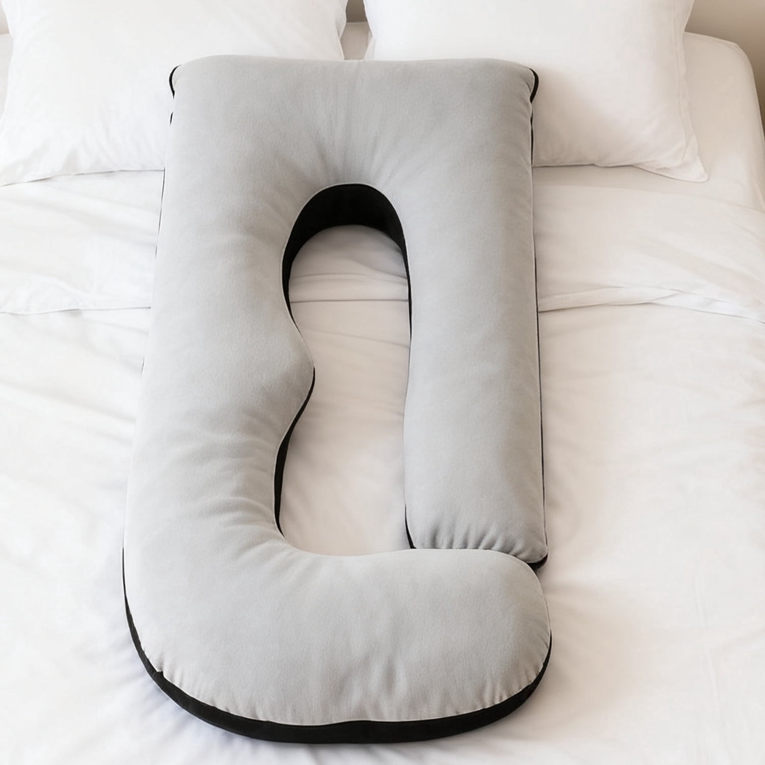 Ergonomic, Supportive J Shape Maternity Pillow for Side Sleeper, Gray