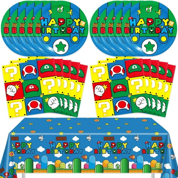 41Pcs  Birthday Party Supplies, 20 Plates, 20 Napkins and 1 Tablecover for  Party Decorations